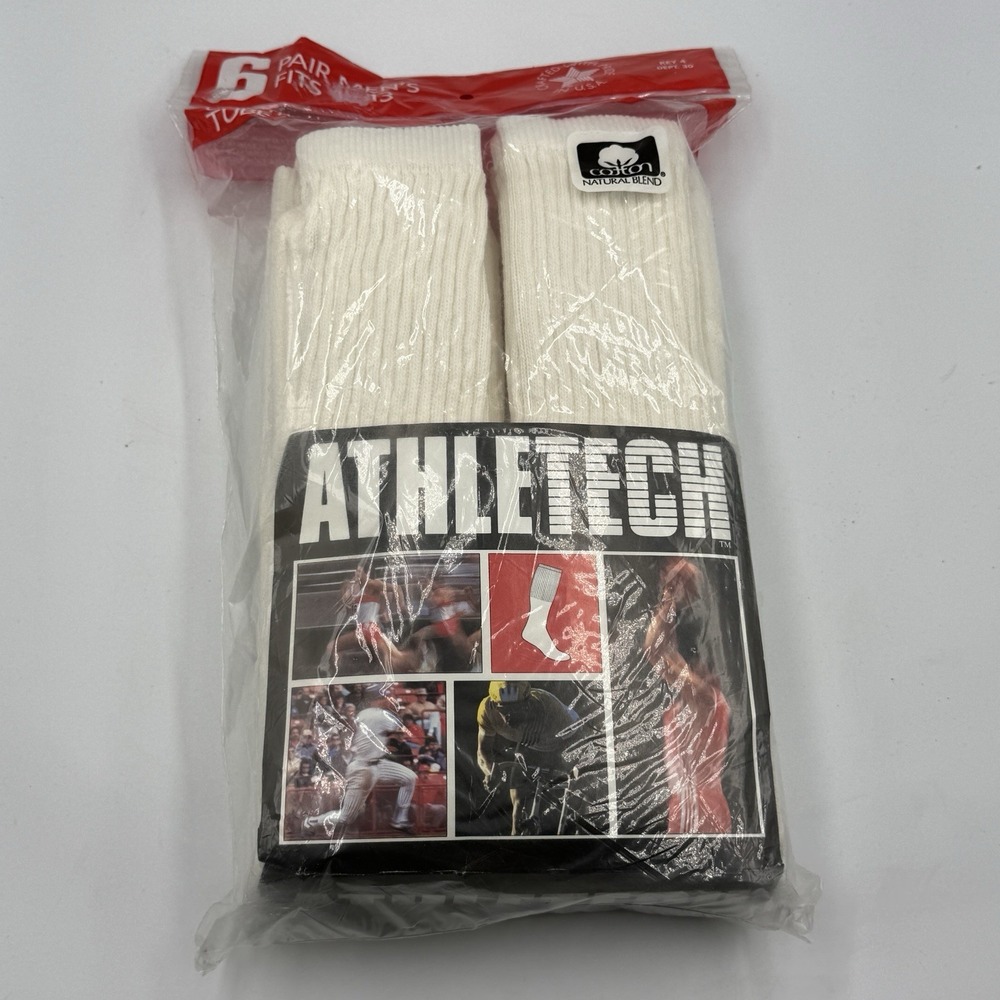 Vintage USA Made Athletic Tube Socks 6 Pair NOS Deadstock 80% Cotton White